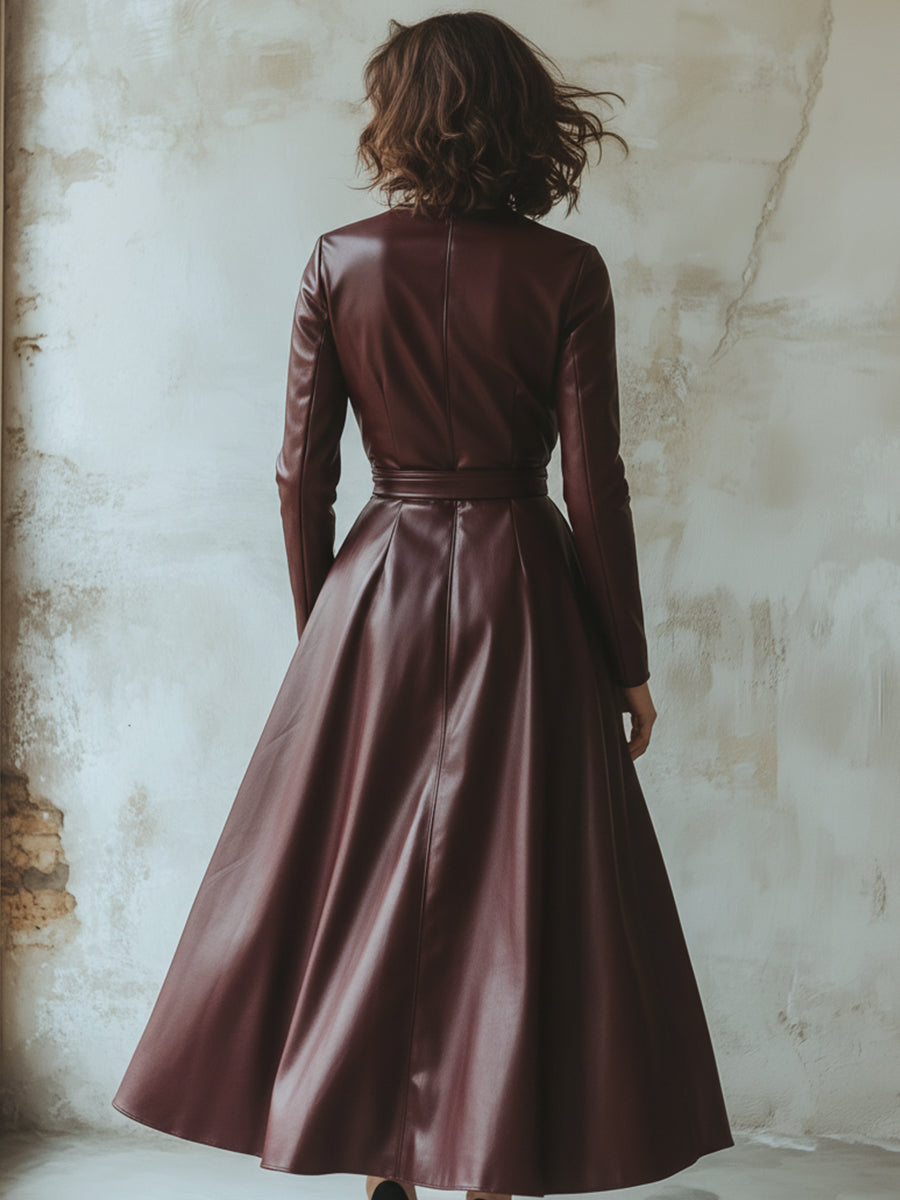 Vestido efecto piel con cintura marcada