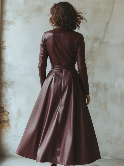 Vestido efecto piel con cintura marcada