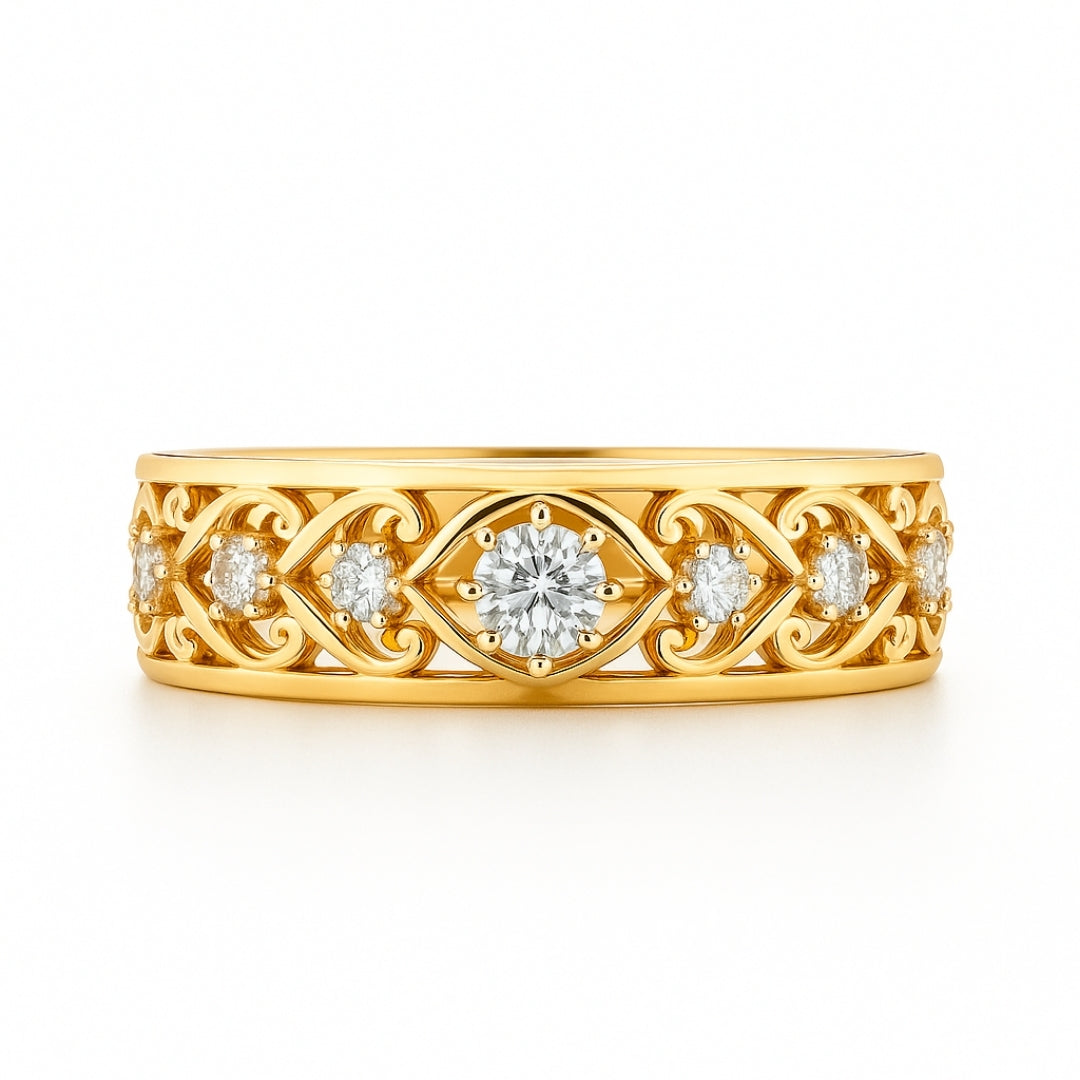 Anillo dorado calado con circonita central