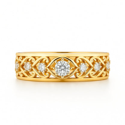 Anillo dorado calado con circonita central