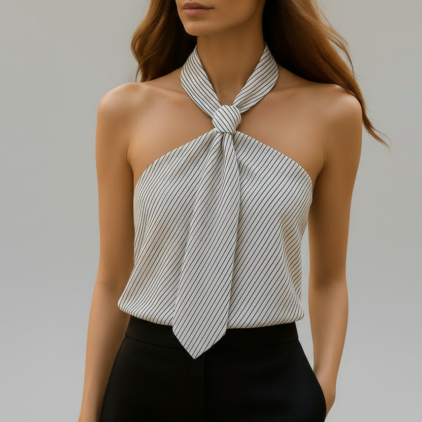 Blusa halter a rayas con nudo frontal