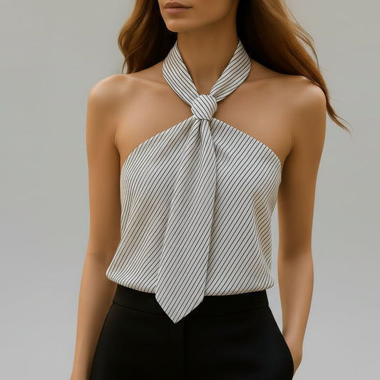 Blusa halter a rayas con nudo frontal