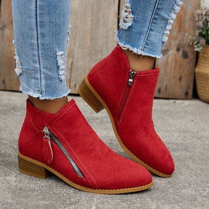 Botines casual de tacón bajo con cremallera lateral