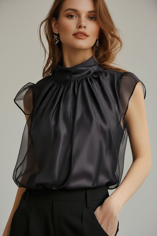 Blusa sin mangas de gasa con detalle plisado