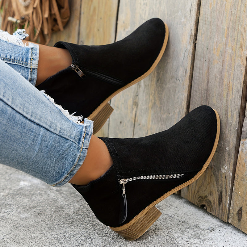 Botines casual de tacón bajo con cremallera lateral