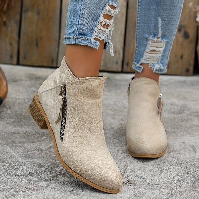 Botines casual de tacón bajo con cremallera lateral