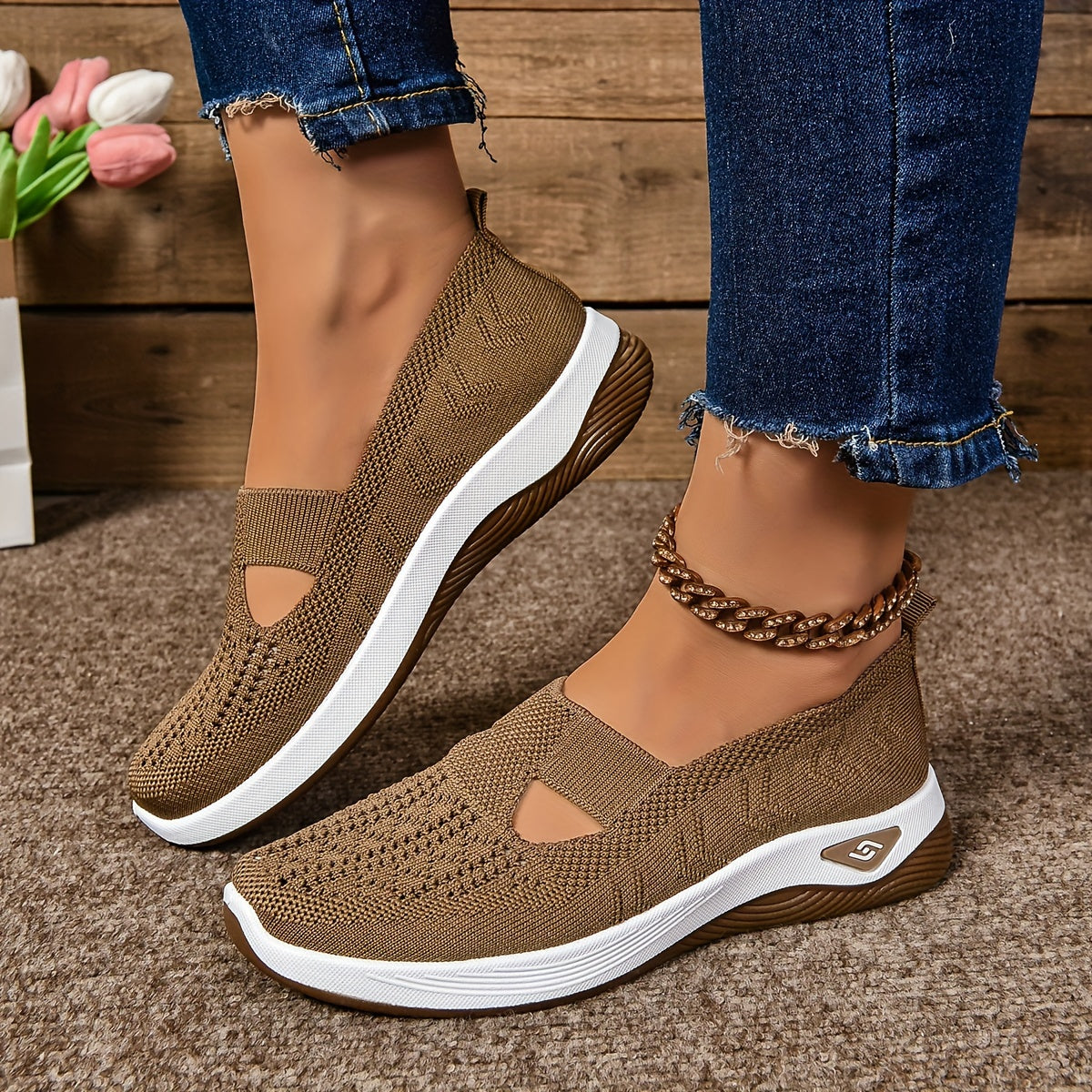 Zapatillas cómodas de tejido transpirable sin cordones