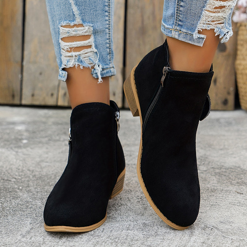 Botines casual de tacón bajo con cremallera lateral