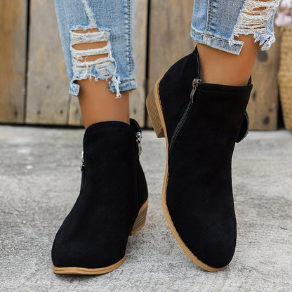 Botines casual de tacón bajo con cremallera lateral