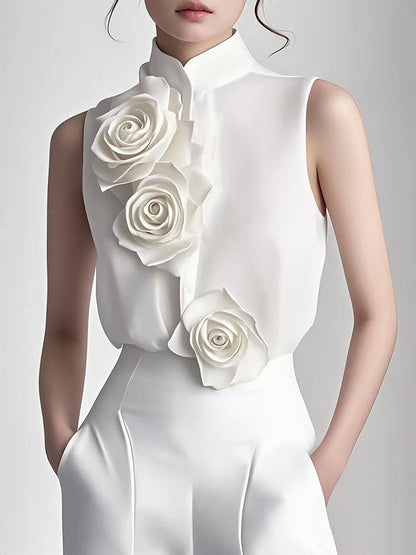 Blusa sin mangas con detalle floral en relieve