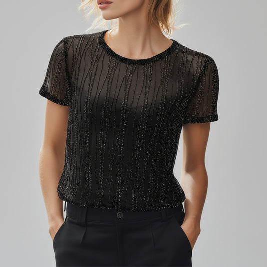 Top de malla negra semitransparente