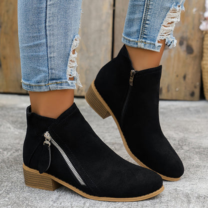 Botines casual de tacón bajo con cremallera lateral