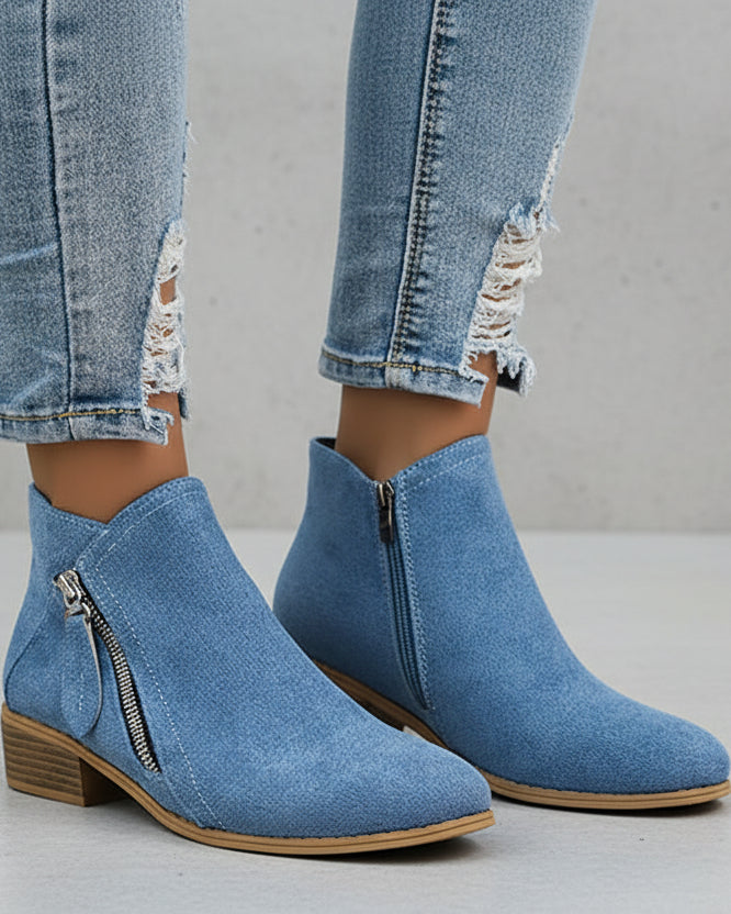 Botines casual de tacón bajo con cremallera lateral