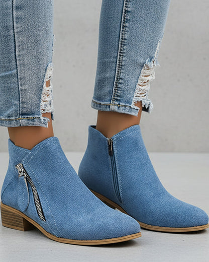 Botines casual de tacón bajo con cremallera lateral