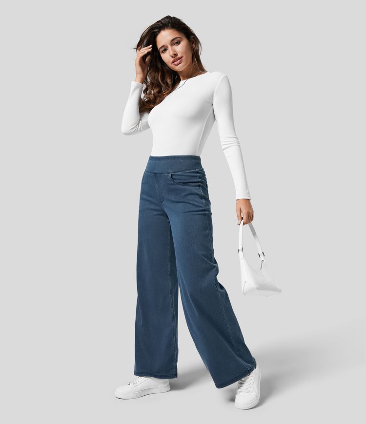 Jeans de tiro alto con pierna ancha