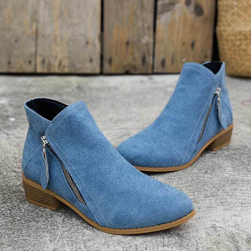 Botines casual de tacón bajo con cremallera lateral