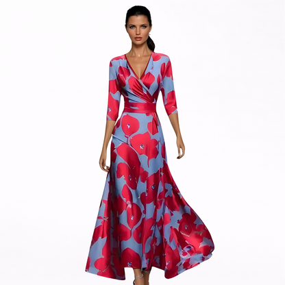 Emilia | Vestido largo cruzado con estampado floral