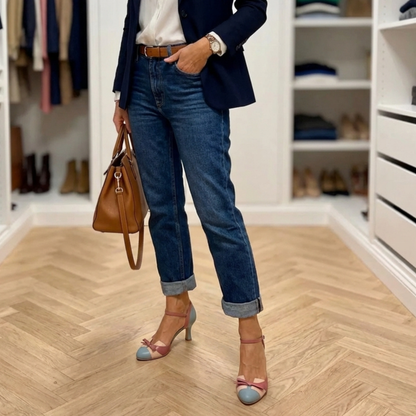 Zapatos de tacón medio con lazo y diseño bicolor