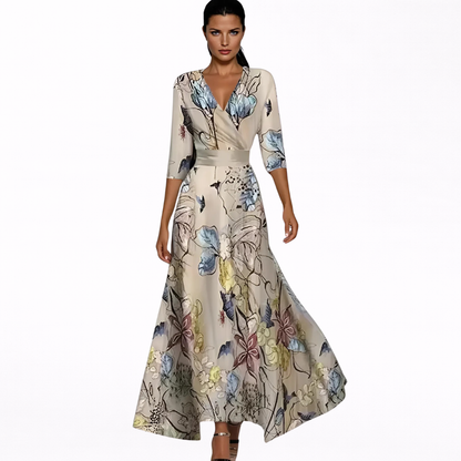 Emilia | Vestido largo cruzado con estampado floral