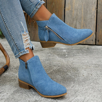 Botines casual de tacón bajo con cremallera lateral