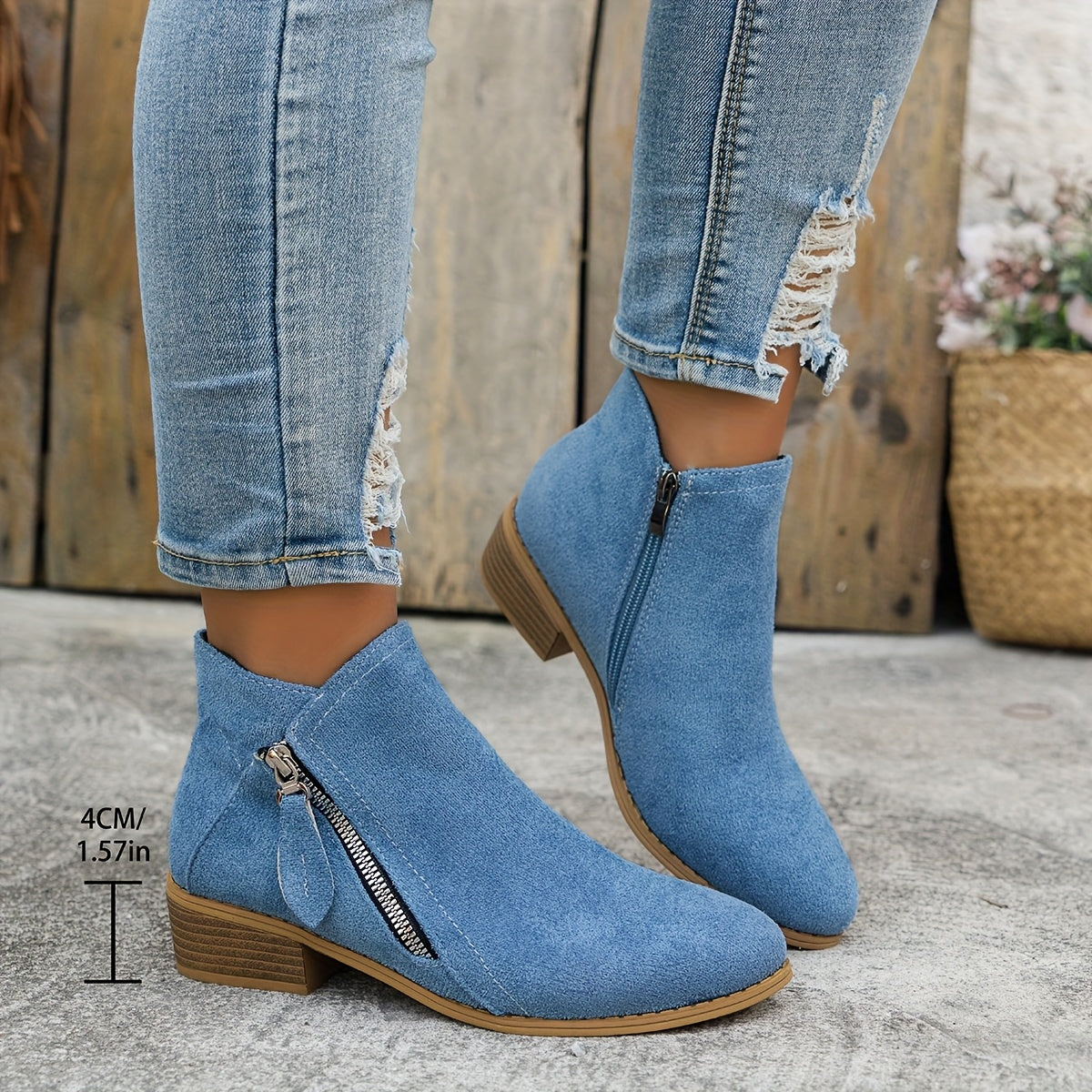 Botines casual de tacón bajo con cremallera lateral
