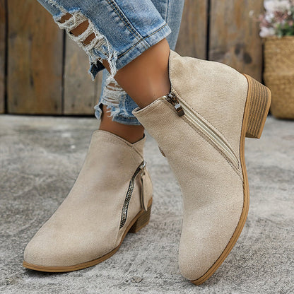 Botines casual de tacón bajo con cremallera lateral