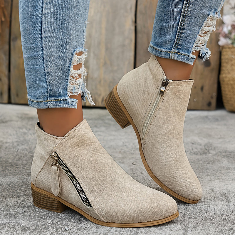 Botines casual de tacón bajo con cremallera lateral