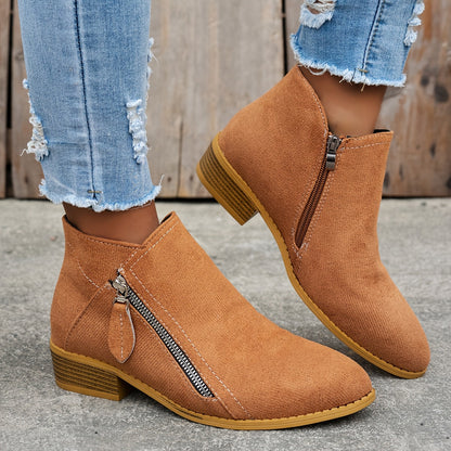 Botines casual de tacón bajo con cremallera lateral
