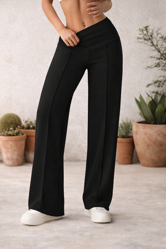 Pantalón de tiro alto con pierna amplia