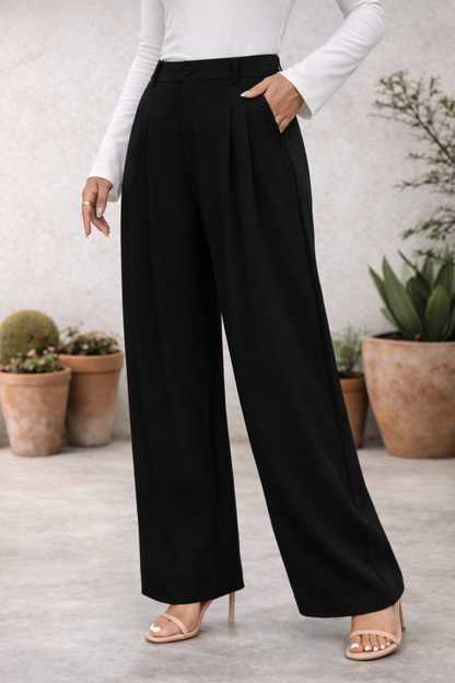 Pantalón de tiro alto con pierna amplia