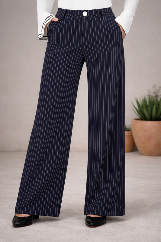 Pantalón palazzo de tiro alto con rayas
