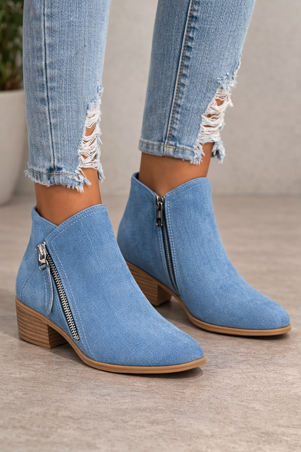 Botines casual de tacón bajo con cremallera lateral