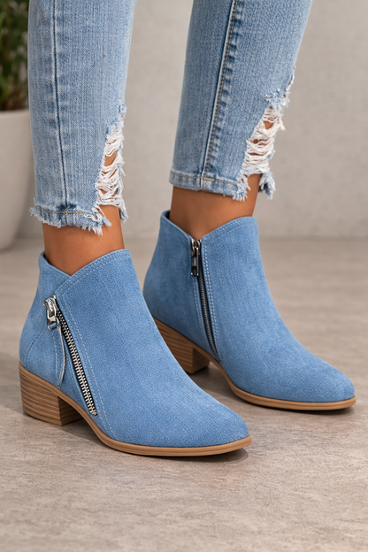 Botines casual de tacón bajo con cremallera lateral