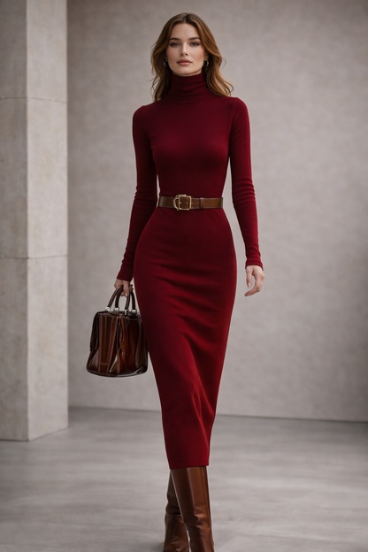 Vestido largo de punto con cuello alto