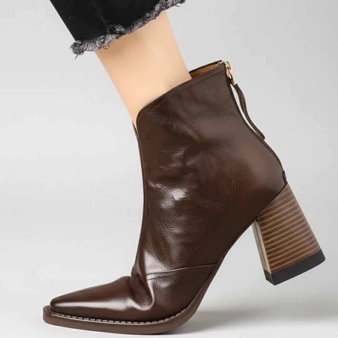 Botines de tacón medio en piel
