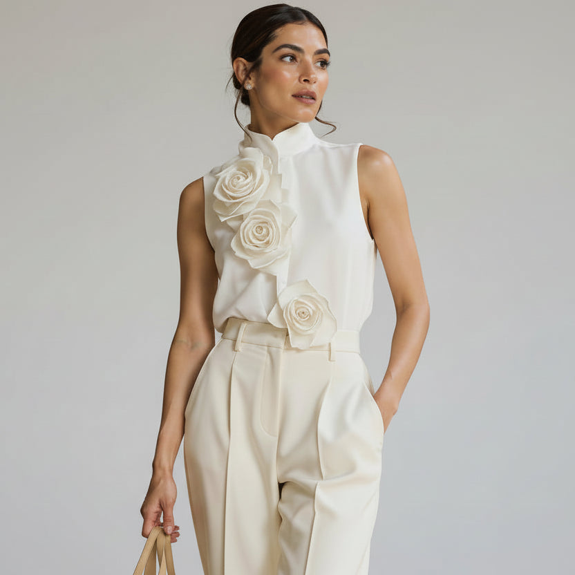 Blusa sin mangas con detalle floral en relieve