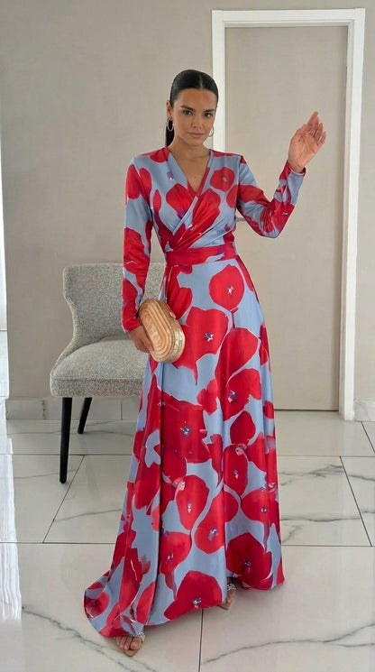 Emilia | Vestido largo cruzado con estampado floral