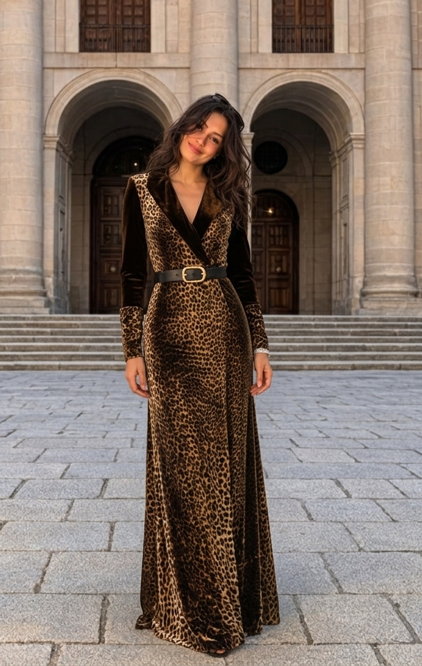 Vestido largo de terciopelo ajustado de manga larga