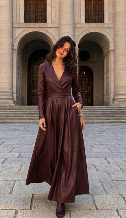Vestido efecto piel con cintura marcada