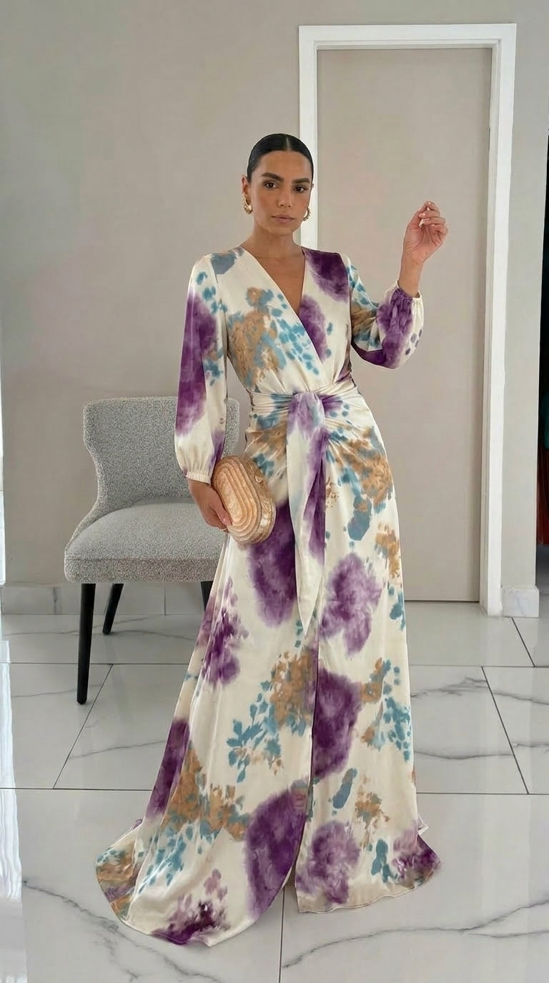 Sofia | Vestido midi estampado con escote cruzado y cintura anidada