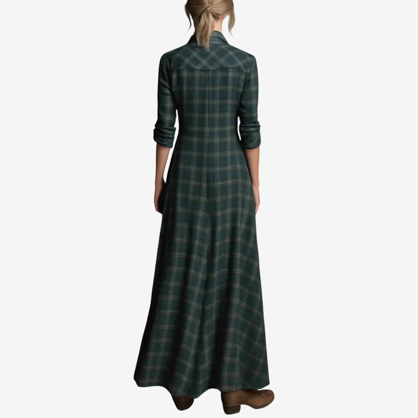 AMELIA | Vestido largo camisero con estampado de cuadros
