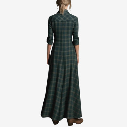 AMELIA | Vestido largo camisero con estampado de cuadros
