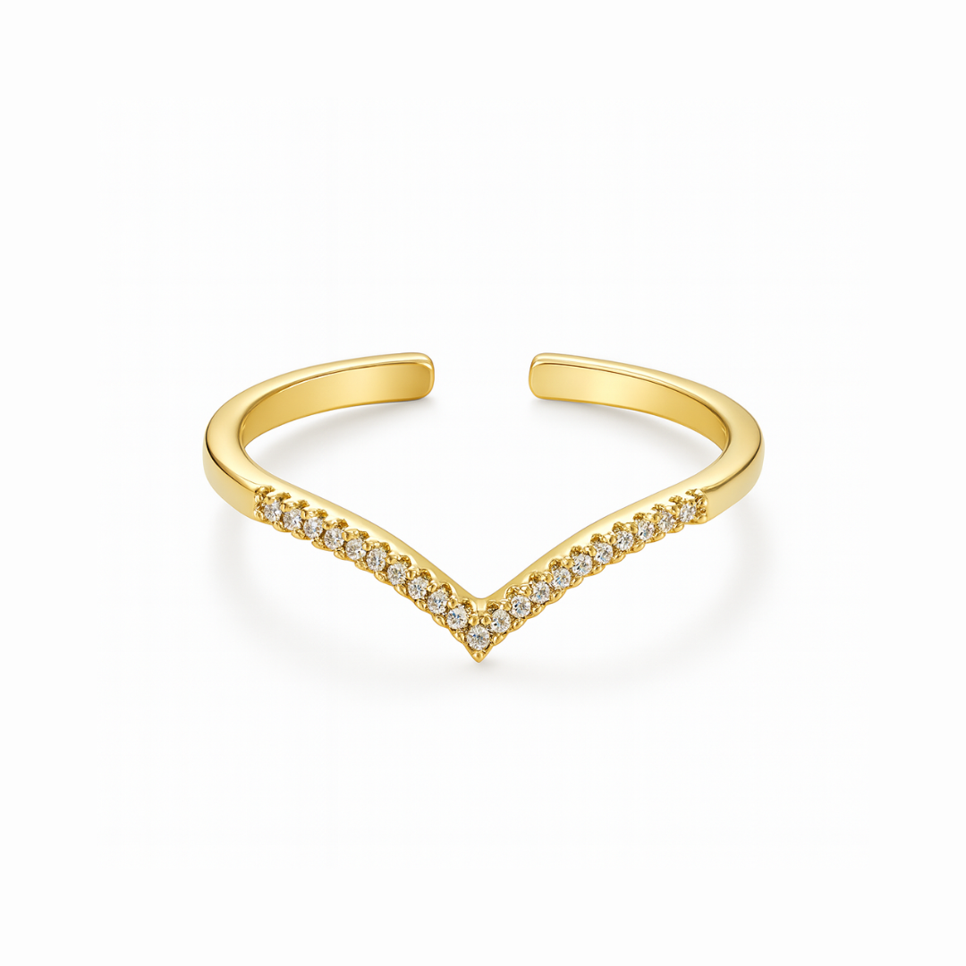 Anillo abierto en forma de V con circonitas