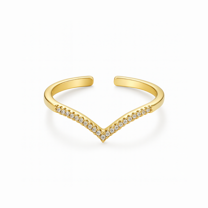 Anillo abierto en forma de V con circonitas