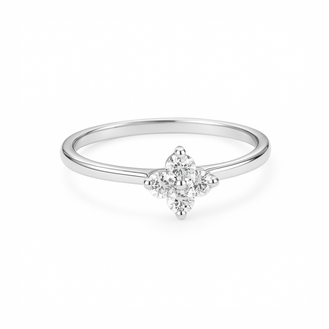 Anillo dorado con flor de circonitas