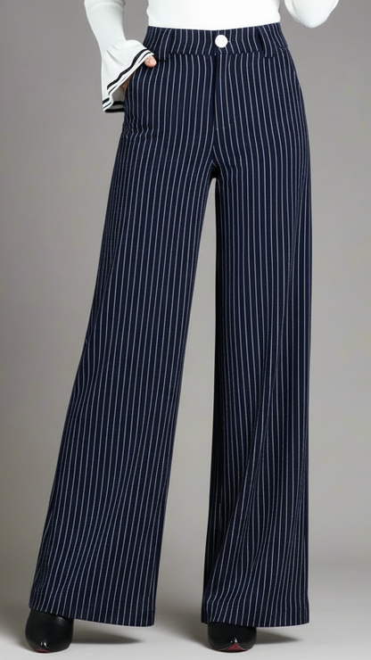 Pantalón palazzo de tiro alto con rayas