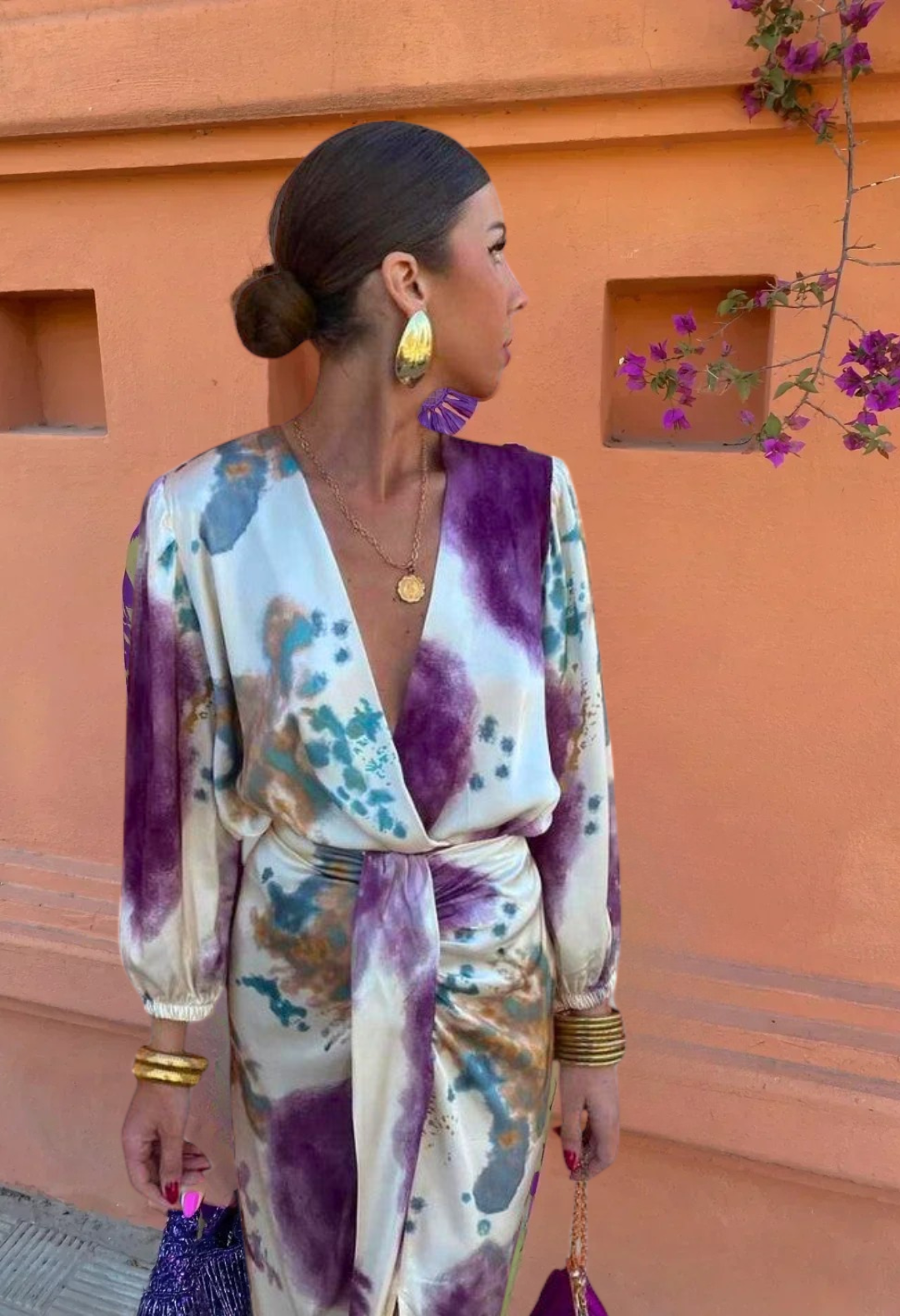 Sofia | Vestido midi estampado con escote cruzado y cintura anidada