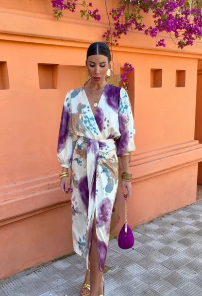 Sofia | Vestido midi estampado con escote cruzado y cintura anidada