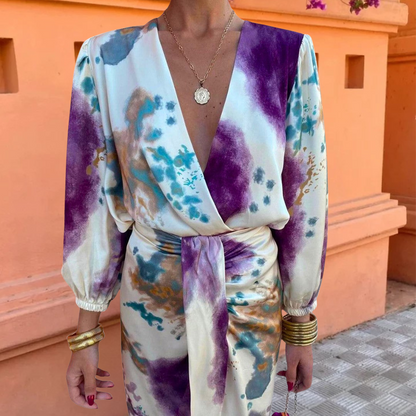 Sofia | Vestido midi estampado con escote cruzado y cintura anidada