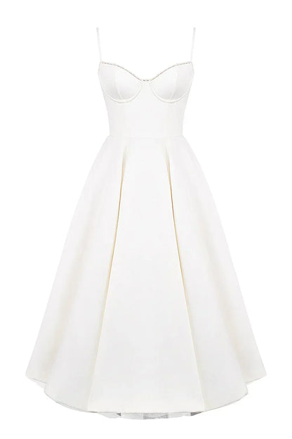 Arielle | Vestido midi sin tirantes con falda amplia